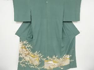 リサイクル　作家物　金彩友禅屏風に菊・群鶴模様刺繍一つ紋色留袖
